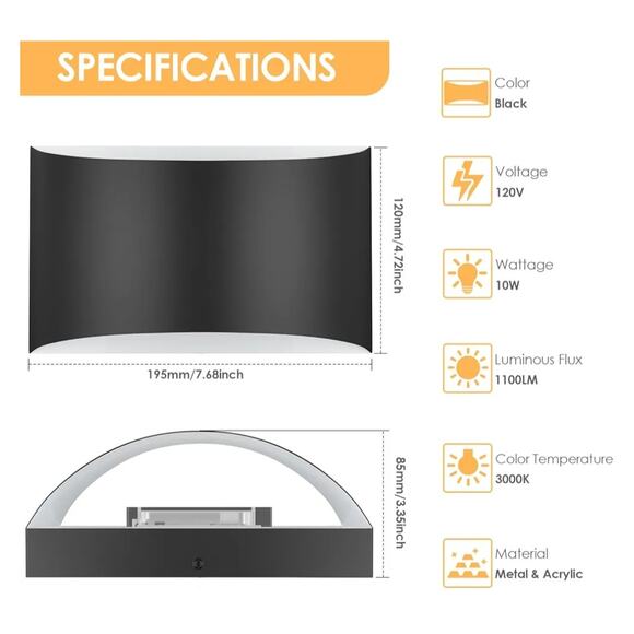 FOLKSMATE LED Wall Sconce Set (2) – 10W 3000K Modern Black Lights - Picture 2 of 5